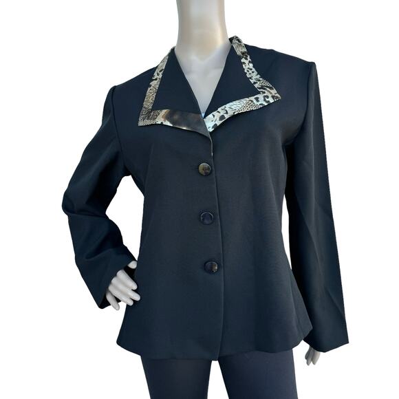 Sweet Suit Black Women Collared Long Sleeve Padded Shoulder Blazer Jacket 14 - Picture 1 of 6
